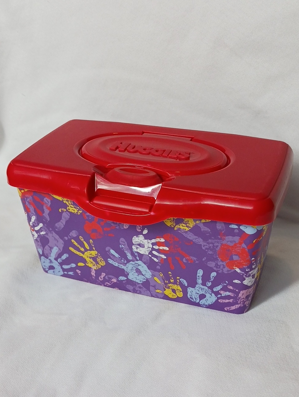 Huggies Baby Wipes Container Red Lid Handprints Refillable Reusable Retro Y2K